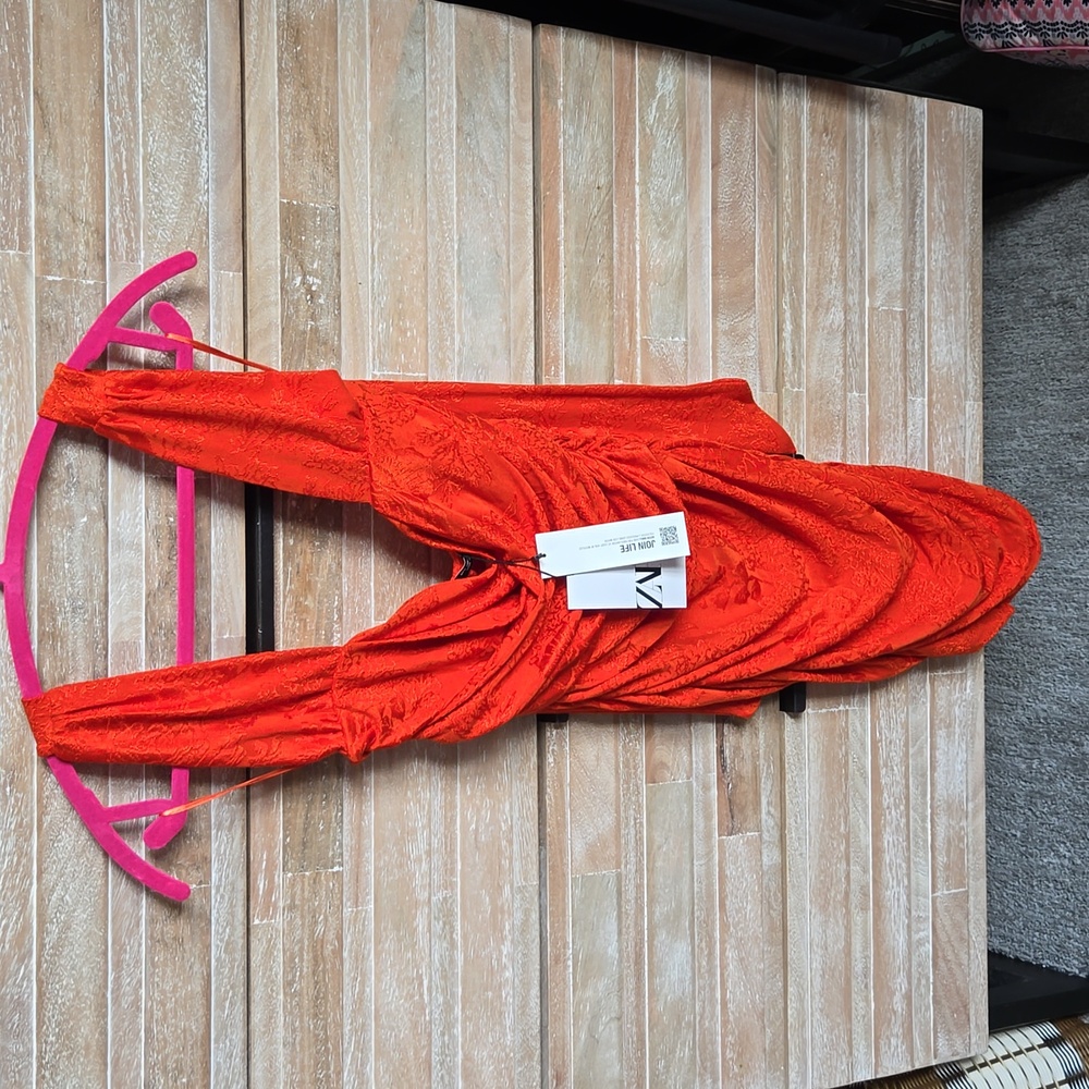 Zara Orange Jacquard Dress Size M NWT
